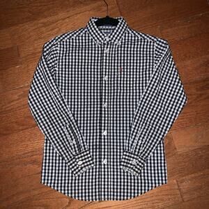 IZOD Boys Button Down Dress Shirt Buffalo Check Size 10/12 Long Sleeve